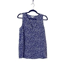 JOIE  Navy Blue & White Print Sleeveless Silk Top